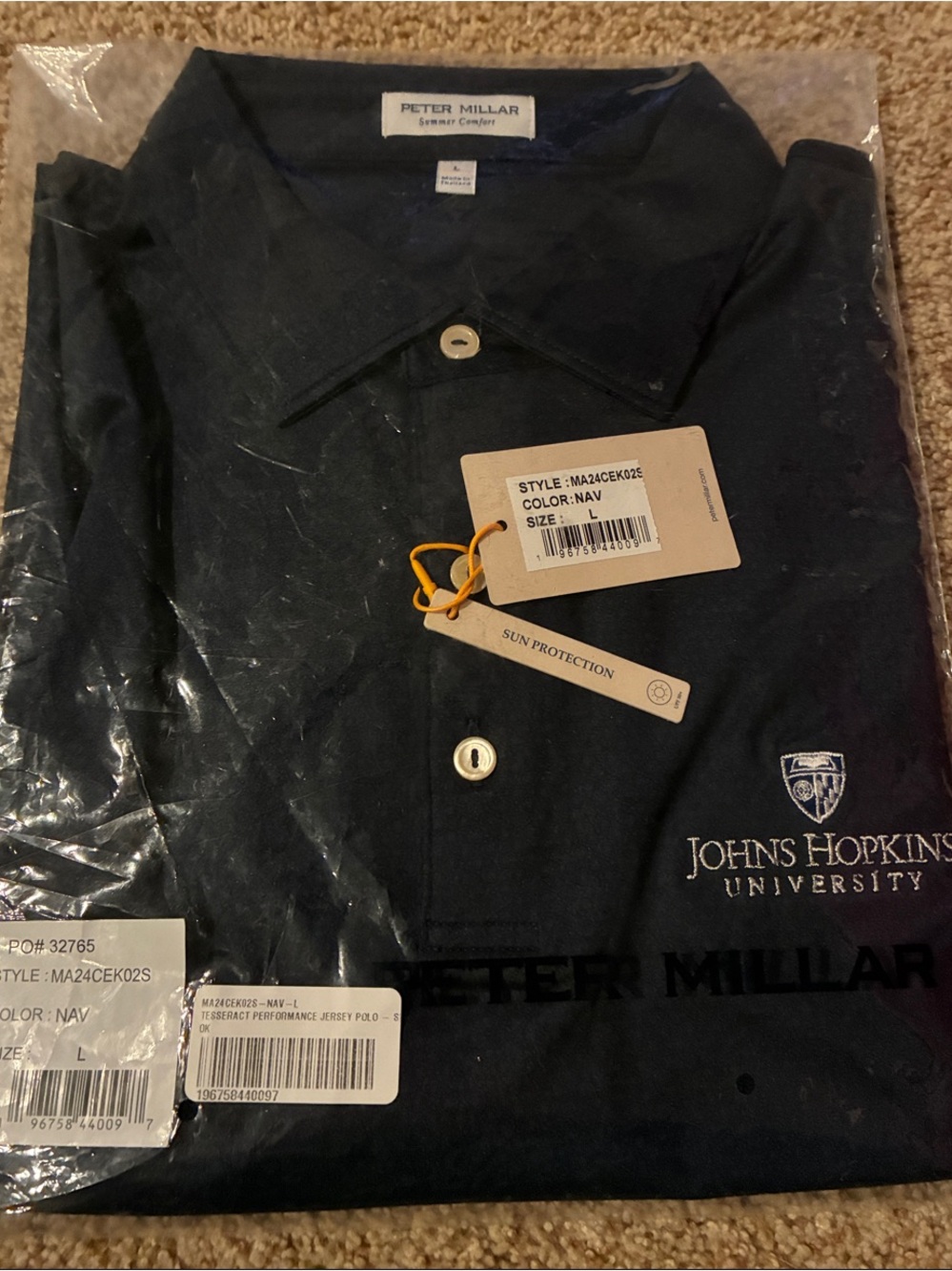 NWT Peter Millar Johns Hopkins University Tesseract Performance Polo Navy L